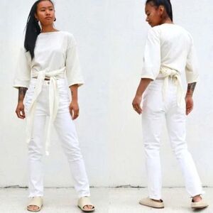 Citizens Of Humanity High-Rise Button Fly Jolene Distressed Straight White Out